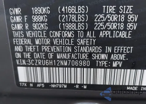 2022 Honda Hr-V Awd Sport из США, поврежденный, VIN 3CZRU6H12NM706980